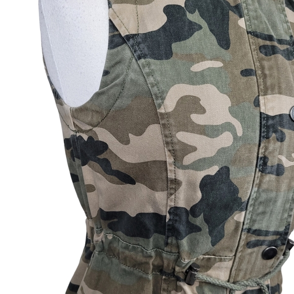 CI SONO Utility Jacket Outerwear Sleeveless Camo Military Button Down Zip Up - Picture 10 of 13